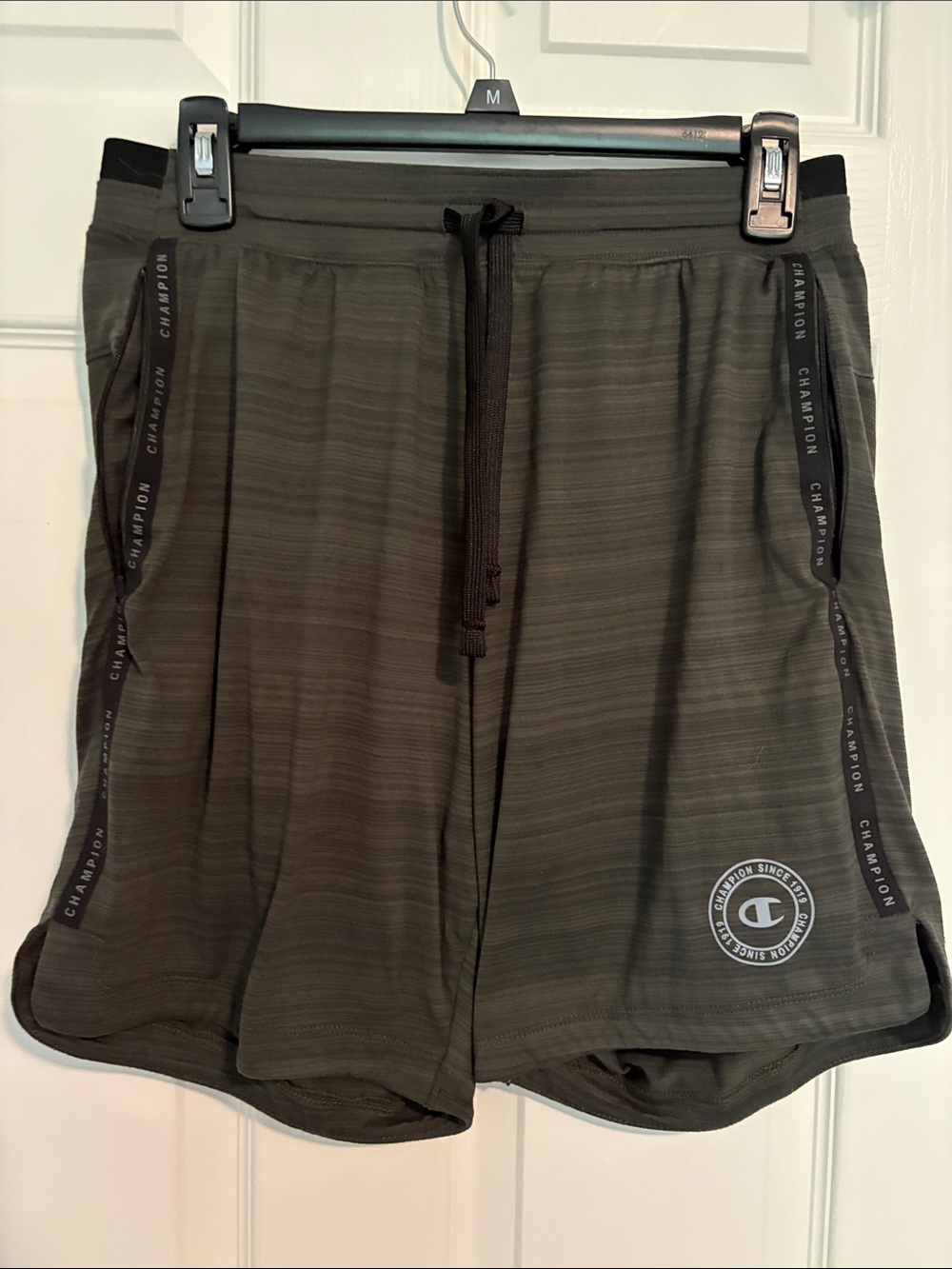 Champion Men's Olive Green Athletic Shorts with Logo Trim
